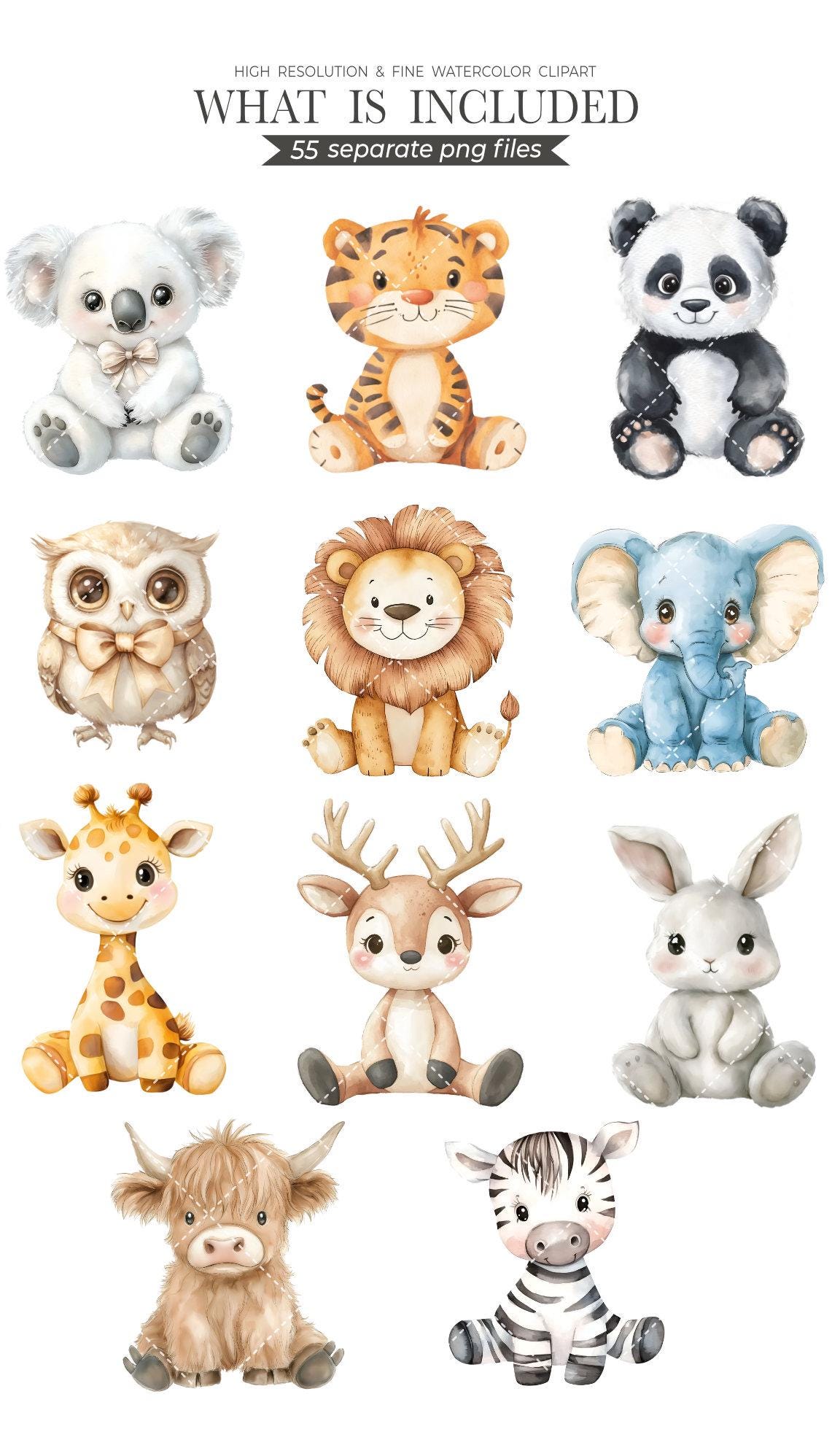 Watercolor Nursery Animal Clipart Bundle: Baby Shower PNG Graphics ...