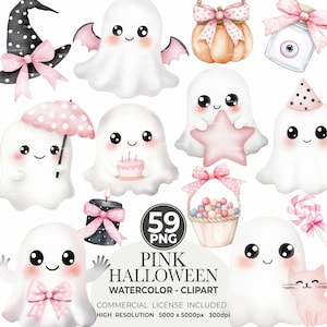 Pastel Halloween Clipart | Cute Halloween Clipart Commercial Use | Pink Halloween Clip Art for invitations, parties, and decor | Spooky Cute