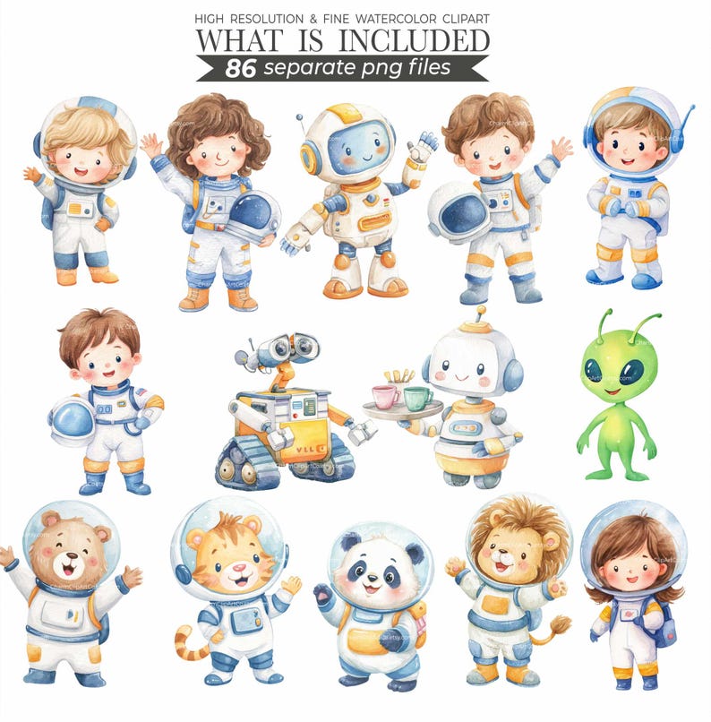 Cute Astronaut Watercolor Clipart – Space PNG Set (digital Download) - Etsy
