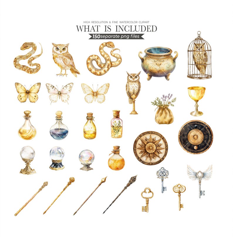 Wizard School Clipart: Gold Magic DIY Graphics (PNG Digital Download - Etsy