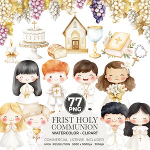 Clipart acquerello della prima comunione, Clipart religiosa, Clipart cristiana, Prima comunione, Clipart cattolica, Preghiera, Bibbia, Chiesa