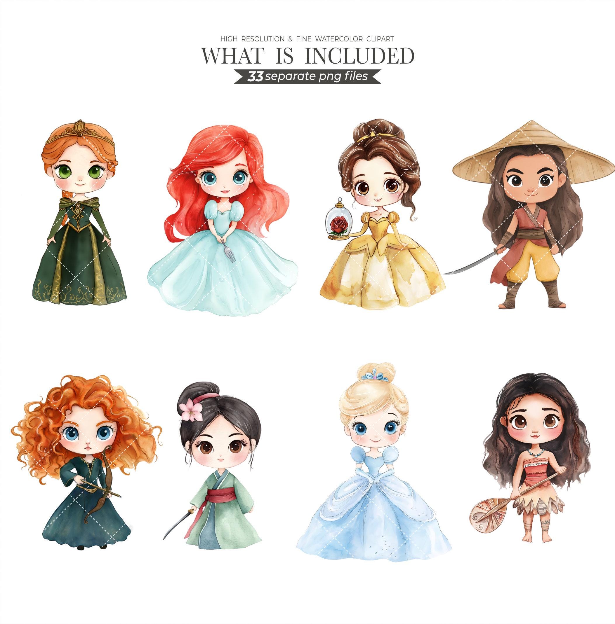 Princess & Prince Chibi Clipart Bundle: DIY Party Printables (PNG) - Etsy
