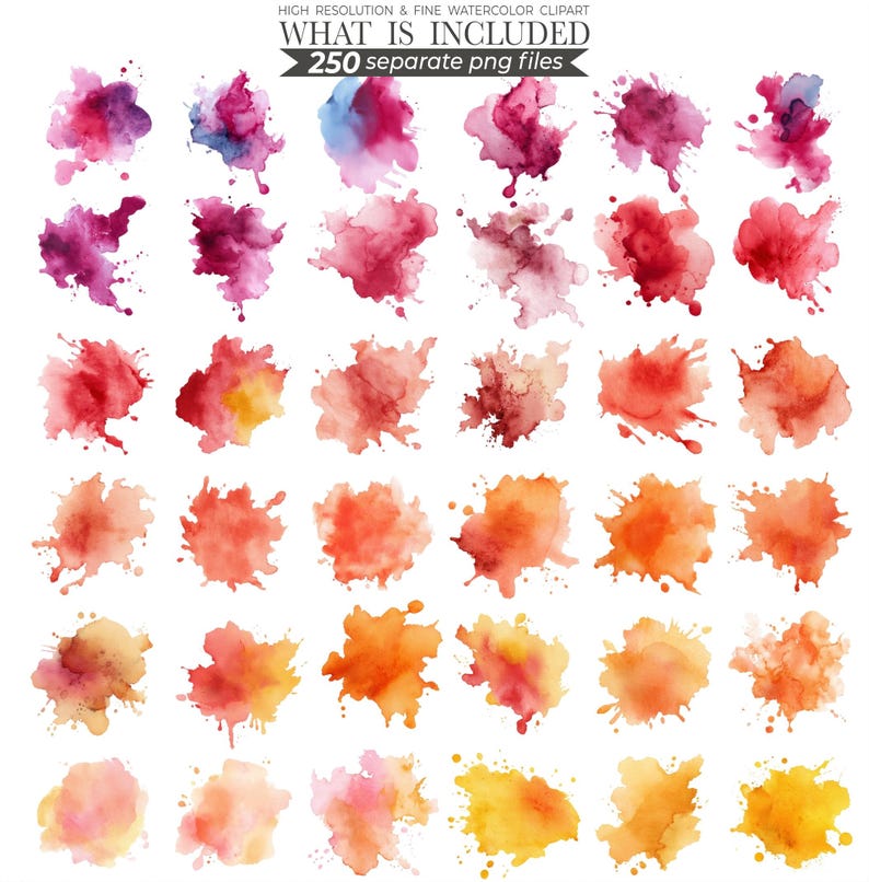 Watercolor splash illustration featuring vibrant, abstract splashes of color in shades of blue, pink, and yellow. Perfect for creative designs, digital art projects, or adding a bold, artistic touch to invitations, posters, and stationery.