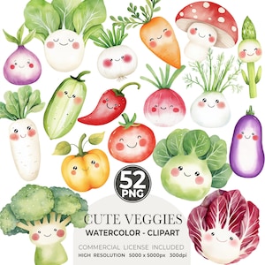Clipart de vegetais fofos, vegetais de jardim em aquarela, cenoura, tomate, abacate, pimenta, comida saudável, arte de cozinha, álbum de recortes, diário de lixo