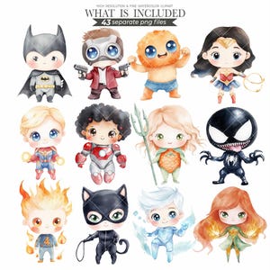 Instant download, Watercolor clipart, Arrowlanestudio, Commercial use, Kids png, Children's clipart, Cute kids clipart, Superhero clipart, Superhero Kids png, Cute superhero, Birthday Clipart, Super hero image, Watercolor superhero