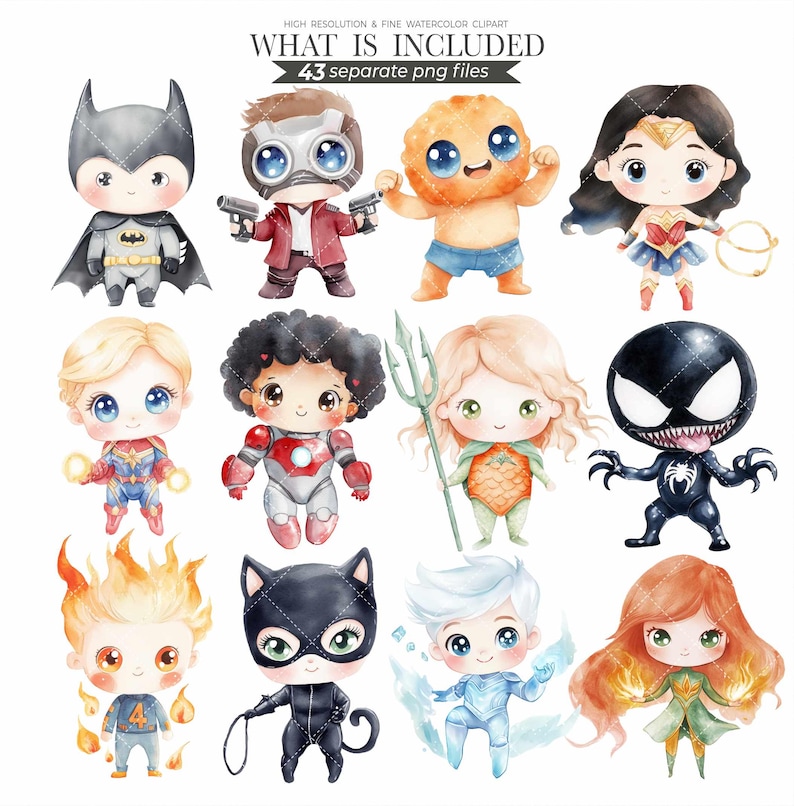 Instant download, Watercolor clipart, Arrowlanestudio, Commercial use, Kids png, Children's clipart, Cute kids clipart, Superhero clipart, Superhero Kids png, Cute superhero, Birthday Clipart, Super hero image, Watercolor superhero