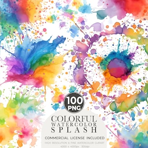 100 Imágenes prediseñadas de salpicaduras de color de acuarela PNG Imágenes prediseñadas de salpicaduras de pintura Imágenes prediseñadas de tinta de alcohol Imágenes prediseñadas abstractas / PNG, uso comercial, descarga instantánea