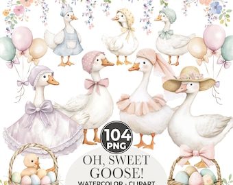 Watercolor Goose Clipart: Spring Cottagecore PNG (104 Images)