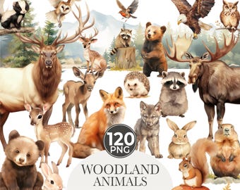 Watercolor Woodland Animals Clipart: Forest Nursery PNG (Digital Download)