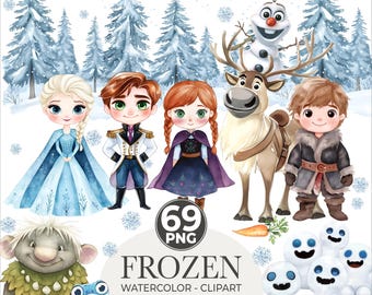 以下が含まれることがあります： 映画「アナと雪の女王」のキャラクターをフィーチャーした、69枚のデジタルクリップアート画像のセットです。画像には、エルサ、アナ、クリストフ、オラフ、スヴェン、雪だるまが含まれています。画像は水彩画風で、クラフト、スクラップブッキング、その他のプロジェクトの作成に最適です。