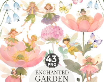 Watercolor Fairy Clipart: Enchanted Garden PNG (Digital Download)