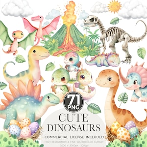 Clipart di dinosauri ad acquerello, PNG di dinosauri carini, Baby Shower, Decorazioni per la cameretta dei bambini, Compleanno di dinosauri, Cameretta dei dinosauri, Uso commerciale