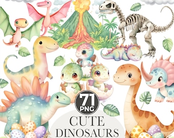 Pastel Dinosaur Clipart: Watercolor Baby Dino PNG (Digital Download)