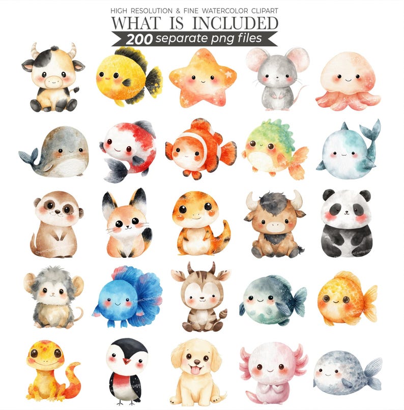 cute animals clipart, animal clipart, watercolor animals, cute animals png, baby animals, animal bundle, printable animals, animal clip art, clipart bundle, cute animal bundle, nursery art, baby shower animals, baby animal png