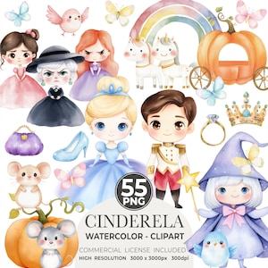 Süße Aschenputtel Clipart, Cinderella Prinzessin PNG, Glas Pantoffel, Schloss PNG, süße Prinzessin, Kinderzimmer Clipart, Kinder Kunst, kommerzielle Nutzung