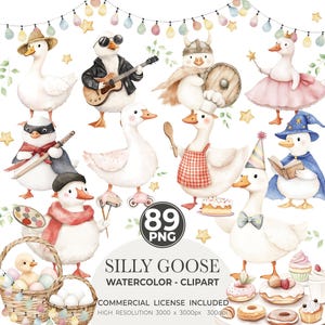 Dumme Gans Clipart Vintage Frühling Cottagecore niedlich wunderliche Aquarell PNG Kommerzielle Nutzung Geburtstag Party Baby Dusche Wildblumen Luftballons