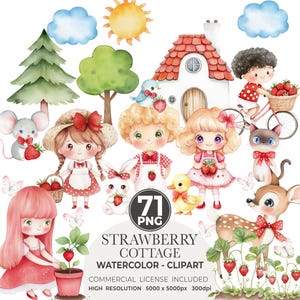 Aquarelle fraise clipart, clipart été, clipart printemps, cottage, marguerites, Junkjournal, autocollants numériques, scrapbooking, publicité
