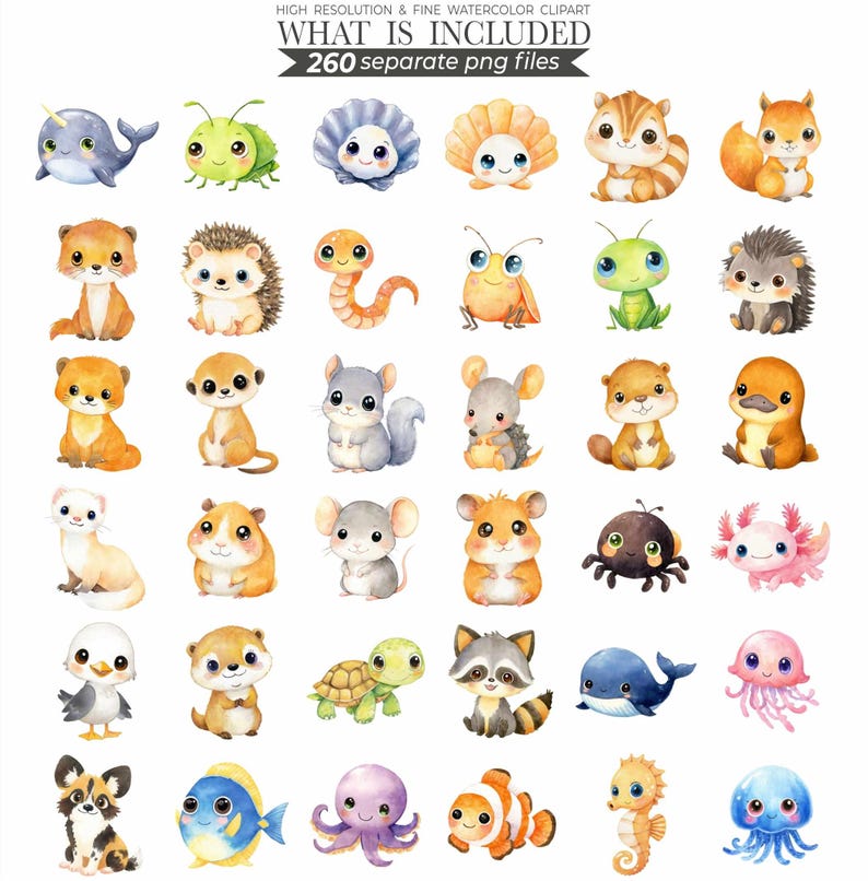 animal bundle, animal clipart, animal clip art, animal png, baby animal, clipart bundle, cute animal clipart, cute animal png, cute animals, cute animals png, printable animal, watercolor animal, watercolor animals