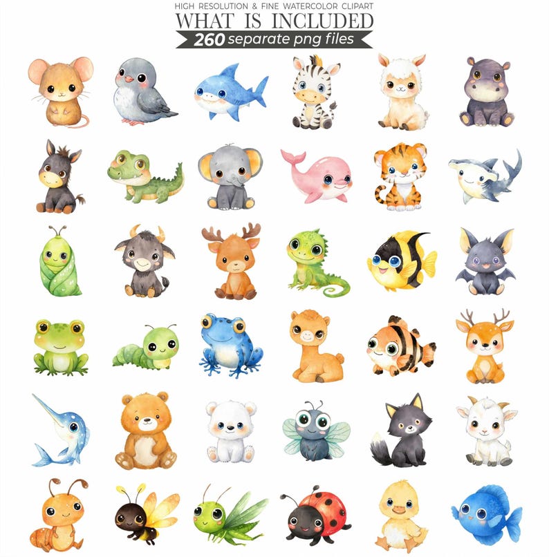 animal bundle, animal clipart, animal clip art, animal png, baby animal, clipart bundle, cute animal clipart, cute animal png, cute animals, cute animals png, printable animal, watercolor animal, watercolor animals