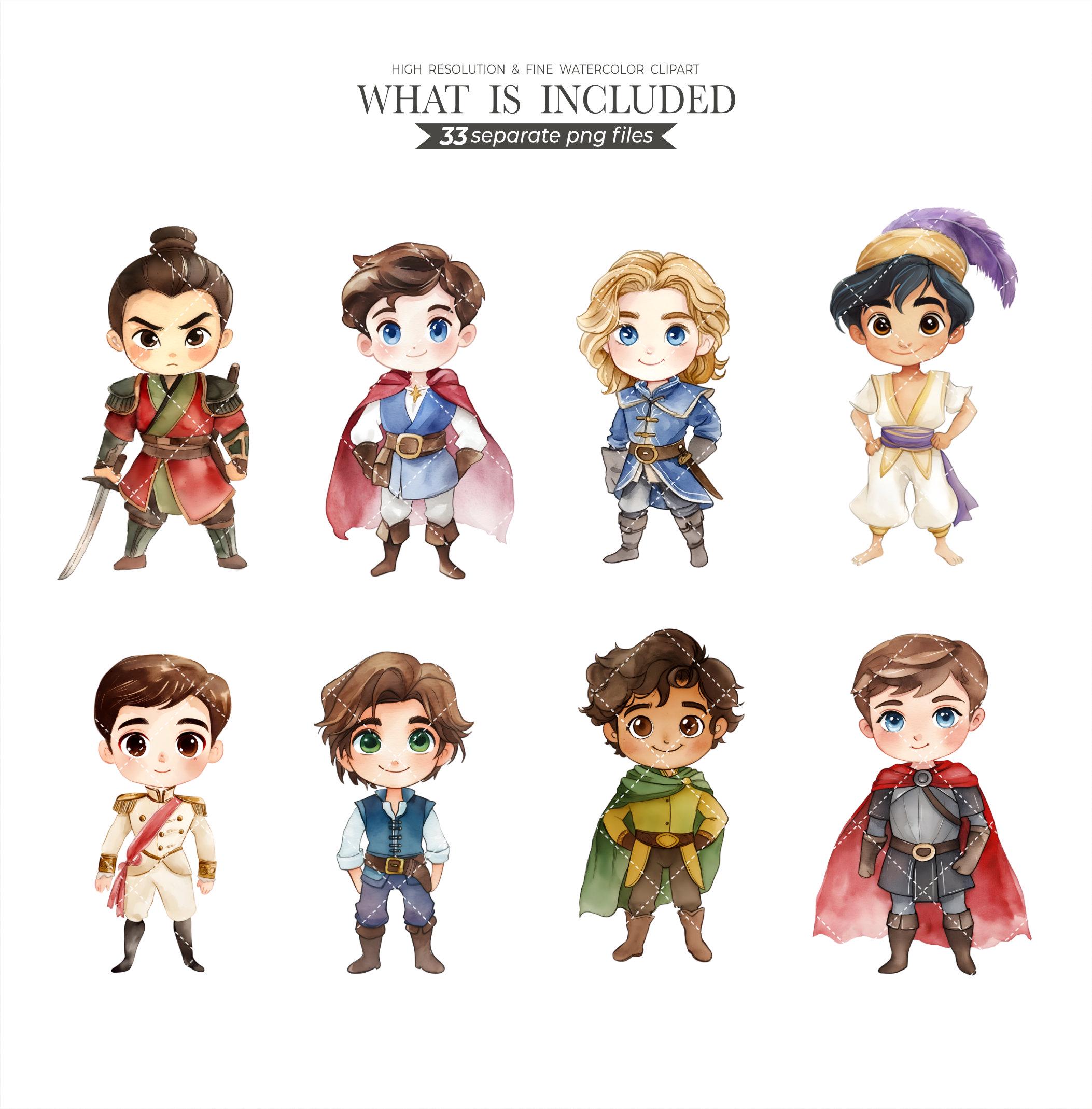 Princess & Prince Chibi Clipart Bundle: DIY Party Printables (PNG) - Etsy