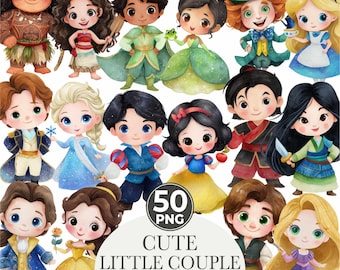 Clipart aquarelle prince et princesse : décoration de fête prénatale de conte de fées (téléchargement numérique, 150 fichiers PNG)