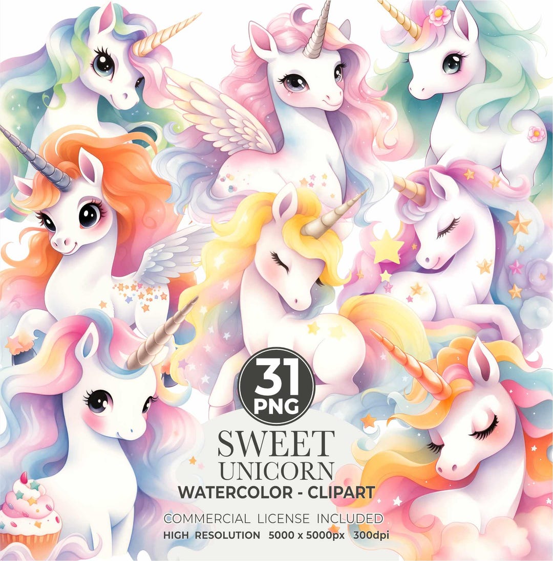 Pastel Unicorn Clipart Set: Watercolor PNG Images (commercial Use ...