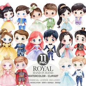 Princess PNG Bundle | Watercolor Princess Clipart | Cute Girl Princesses PNG Set for Crafts Birthday & Cards, cute Cartoon Princess clipart