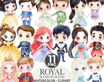 Princess PNG Bundle | Watercolor Princess Clipart | Cute Girl Princesses PNG Set for Crafts Birthday & Cards, cute Cartoon Princess clipart