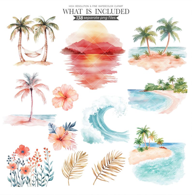 Watercolor Beach Clipart: Seaside Holiday PNG Bundle - Etsy