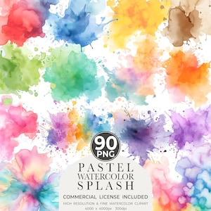 90 Pastell Aquarell Alkohol Tinte spritzen Clipart, Farbe Splatter PNG abstrakte Clipart, bunte Farbspritzen, kommerzielle Nutzung sofort-Download