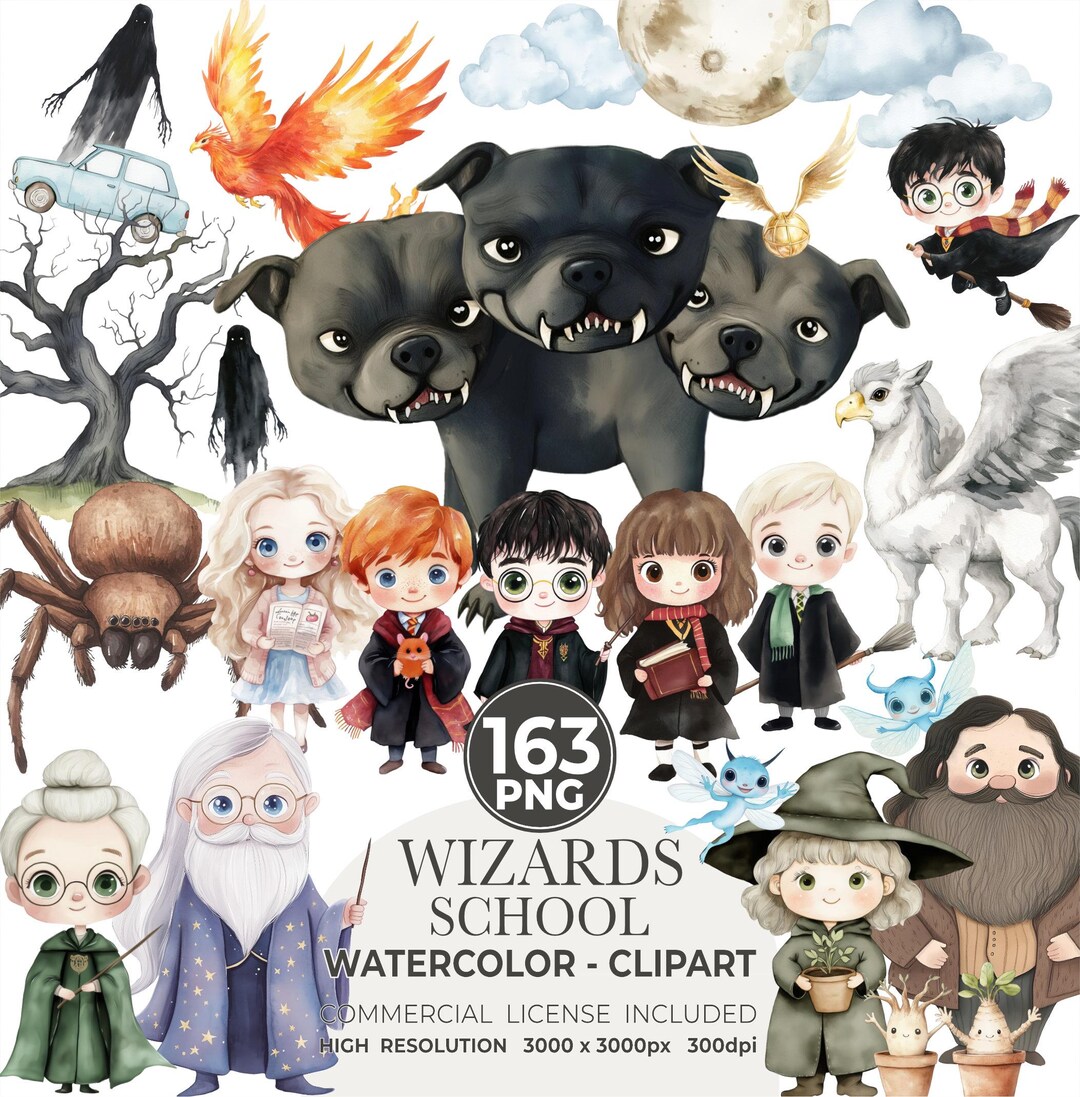 Cute Wizard School Clipart, Magical PNG Graphics (digital Download) - Etsy