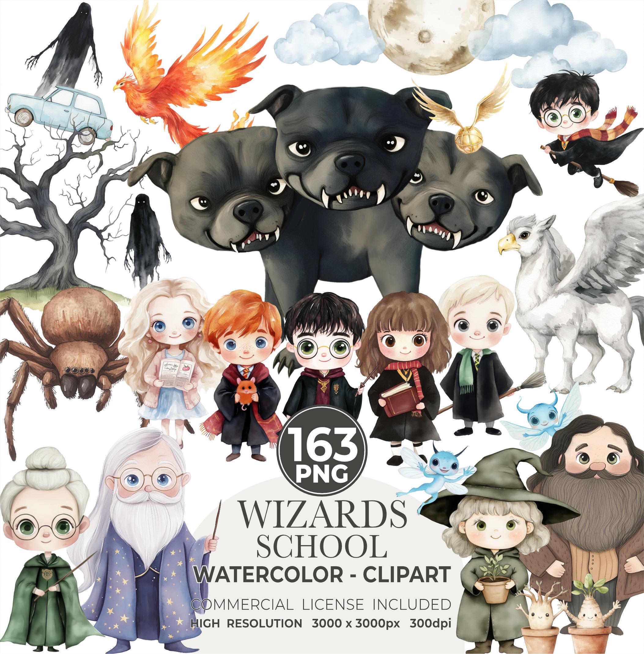 Wizard School Clipart, Cute Wizard Clipart, Cute Witch Clipart, Birthday Clipart - Kids Clipart,Nursery Clipart, Wizard School Clipart PNG