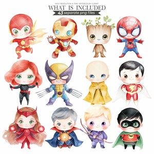 Instant download, Watercolor clipart, Arrowlanestudio, Commercial use, Kids png, Children's clipart, Cute kids clipart, Superhero clipart, Superhero Kids png, Cute superhero, Birthday Clipart, Super hero image, Watercolor superhero