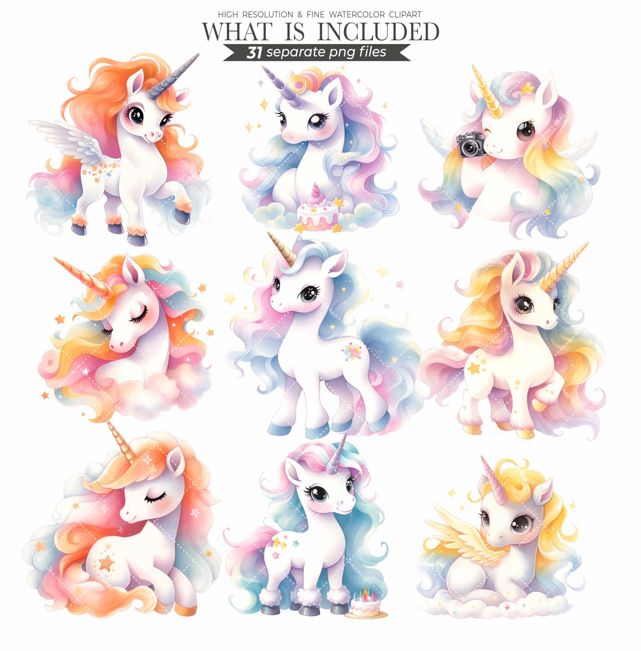 Pastel Unicorn Clipart Set: Watercolor PNG Images (commercial Use ...