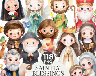 Saints Clipart Bundle – Catholic Christian Religious PNG | Watercolor Saints, Angels, Crosses, Church Digital Download
