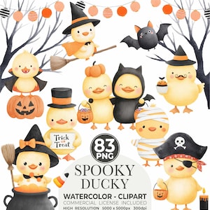 Halloween Duckling Clipart Bundle: Watercolor Costume Ducks (Digital Download, Commercial Use, 166 PNGs)