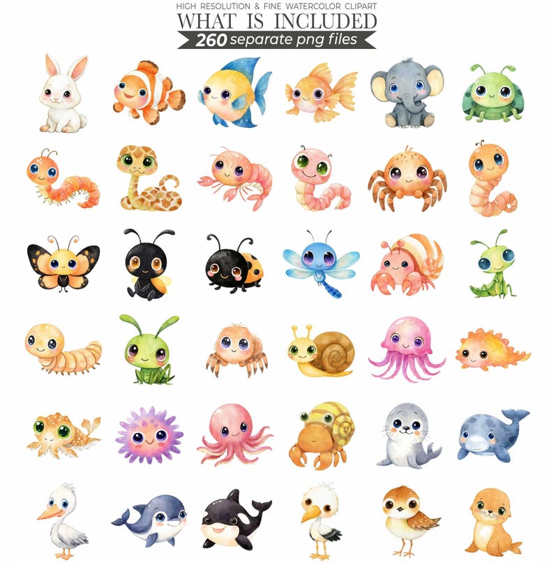 animal bundle, animal clipart, animal clip art, animal png, baby animal, clipart bundle, cute animal clipart, cute animal png, cute animals, cute animals png, printable animal, watercolor animal, watercolor animals