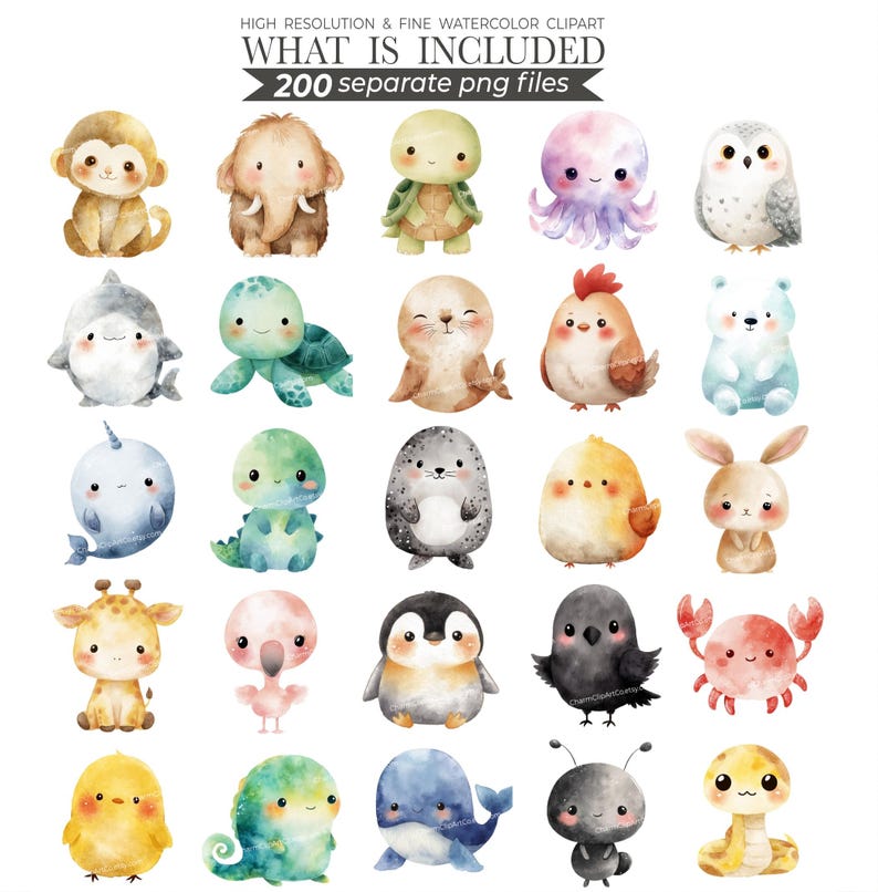 cute animals clipart, animal clipart, watercolor animals, cute animals png, baby animals, animal bundle, printable animals, animal clip art, clipart bundle, cute animal bundle, nursery art, baby shower animals, baby animal png
