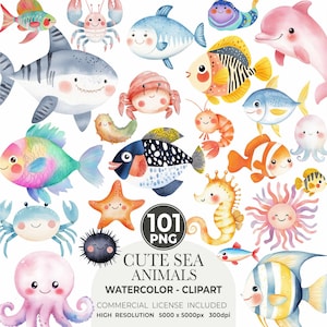Schattige zeedieren clipart, onderwaterdieren, dierenkwekerij, schattige oceaandieren png, kwallen, zeeschildpadden, walvis, octopus, commercieel gebruik