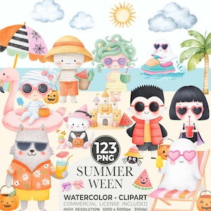 Summerween png, Halloween Clipart, Spooky Season png, Cute Ghost Clipart, Trick or Treat png, Spooky summer, Cute Creepy Art, Commercial Use