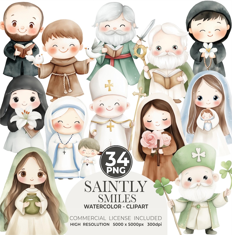 religion clipart, catholic clipart, religious clipart, christian clipart, vector saints art, jesus clipart, bible stories, cute saint clipart, bible clipart, god clipart, printable png, baby first communion, christening