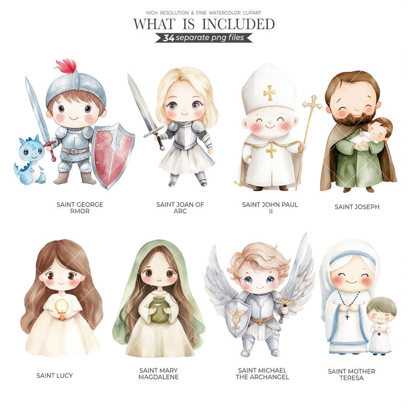 religion clipart, catholic clipart, religious clipart, christian clipart, vector saints art, jesus clipart, bible stories, cute saint clipart, bible clipart, god clipart, printable png, baby first communion, christening