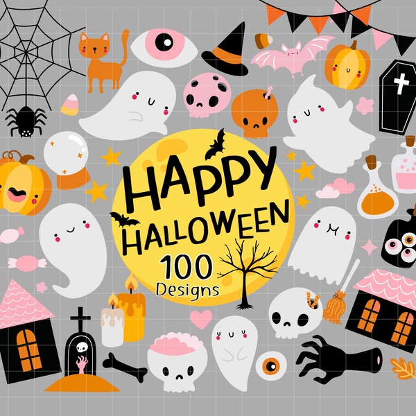Cute Halloween Clipart,Pink Pumpkin Clip Art ,Pink Halloween Clipart,Rose Halloween Clipart, Ghosts, Skulls, Candy, Witch Feet, PNG Files