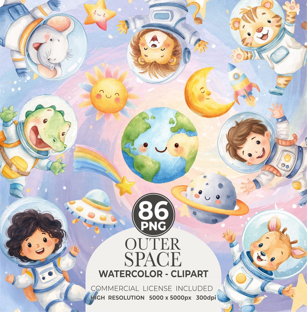 Cute Astronaut Watercolor Clipart – Space PNG Set (digital Download) - Etsy