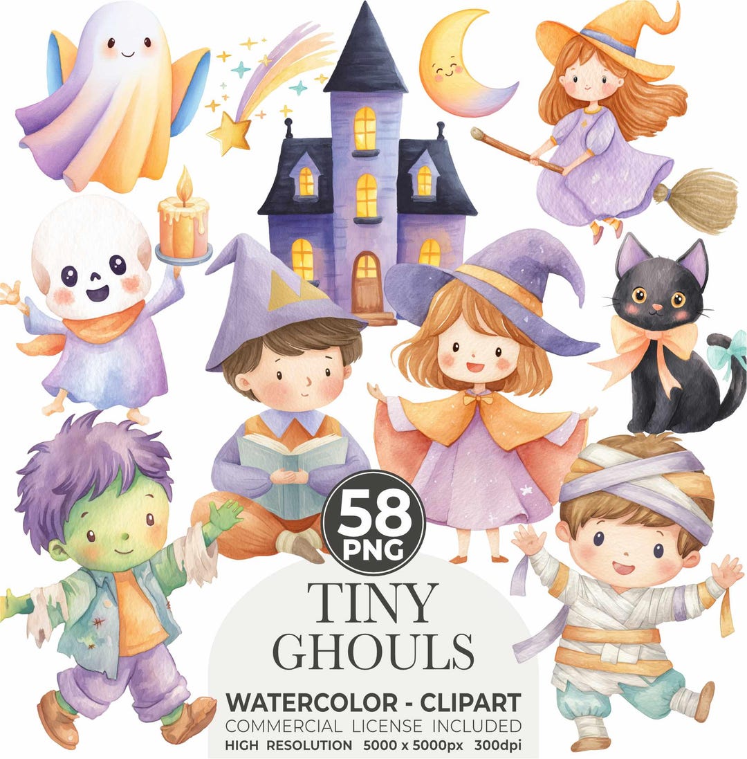 Cute Halloween Clipart - Watercolor - Kawaii Png - Ghost - Frankenstein ...