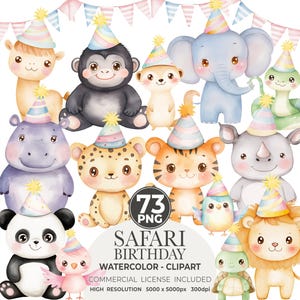Clipart safari bohème mignon animaux d'Afrique aquarelle Safari tour montgolfières sauvage un anniversaire Baby shower Invitation usage commercial