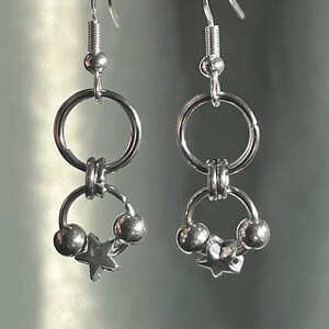 Celestial Hanging Stars Earrings - Space Inspired Jewellery, With Silver Star Beads and Stainless Steel Jump Rings.