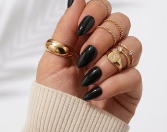 All Black Glossy Press-On Nails | Jett Black Nails | Reusable Nails | False Nails | Soft Gel Press-Ons | Salon Quality Nails | Gift For Her