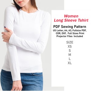 Women’s Long Sleeve T-Shirt Sewing Pattern - PDF Downloadable Pattern for Knit Tops