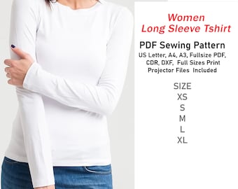 Patron de couture de t-shirt à manches longues pour femme - Patron téléchargeable en PDF pour les hauts en tricot